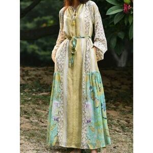 D'ascoli Dress Women Cecile Maxi‎ Floral Tassel Balloon Sleeve Small Bohemian